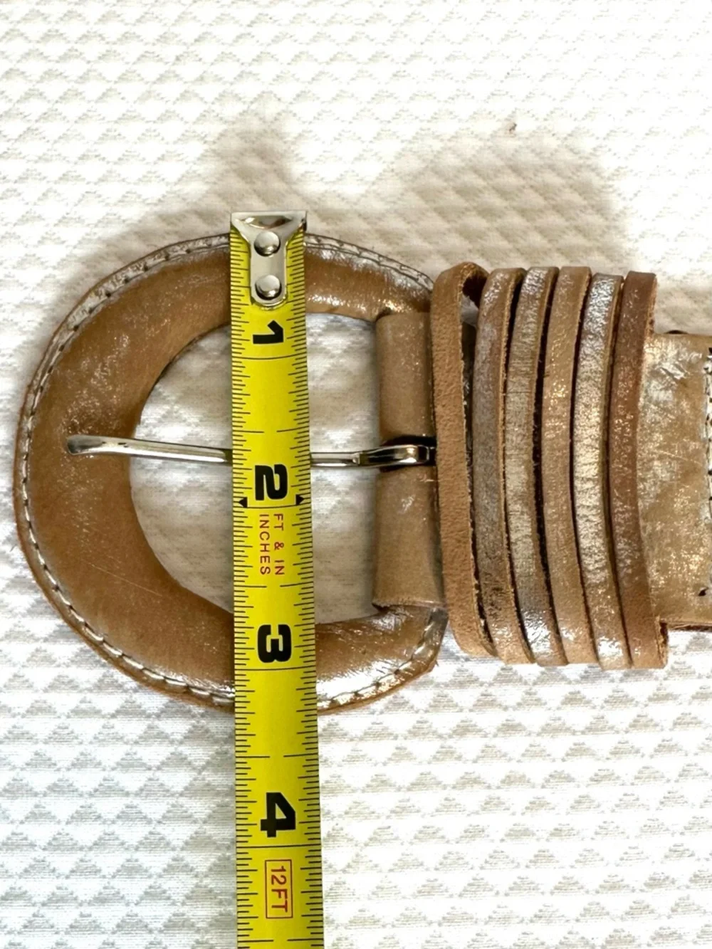 Boho Natural Tan Woven Belt with Silver Rubbing XL‎ Festival Concert Hippie